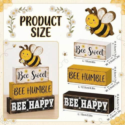 Britimes Tiered Tray Decor Set, 4 Pack, Wooden Table Sign, Bumble Bee - style: Bee