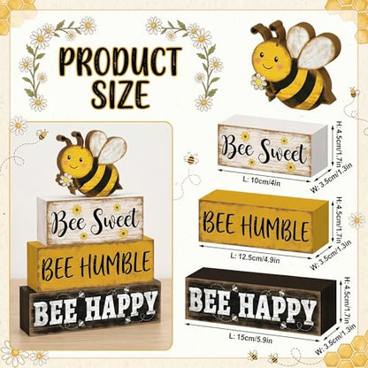 Britimes Tiered Tray Decor Set, 4 Pack, Wooden Table Sign, Bumble Bee - style: Bee