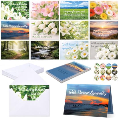 OBUSATT 48Pack Christian Sympathy Cards with Envelop Floral Religious Card