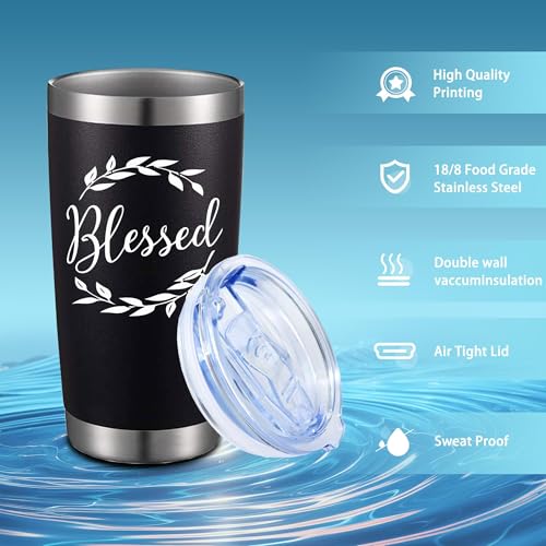 20oz Laurel Wreath Blessed Insulated Stainless Steel Tumbler with Lid - color: white-Black