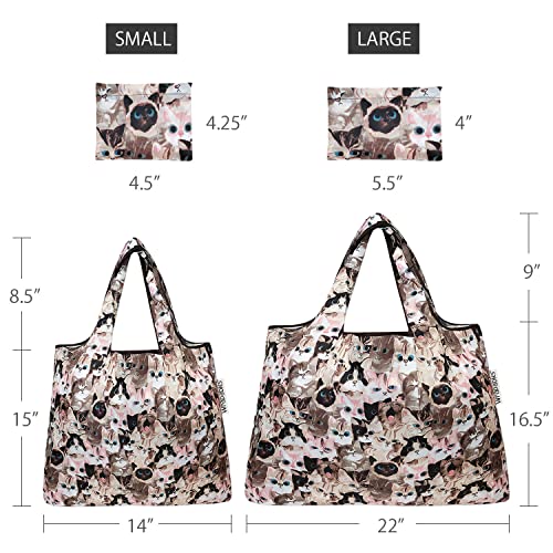 allydrew Large Foldable Tote Nylon Reusable Grocery Bags - color: Set of 2, Cuddly Kitties, size: Large & Small (Set of 2)
