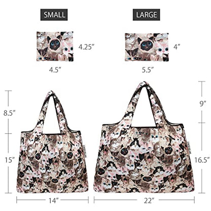 allydrew Large Foldable Tote Nylon Reusable Grocery Bags - color: Set of 2, Cuddly Kitties, size: Large & Small (Set of 2)