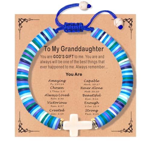 Cute Cross Bracelet Teen Girl Gifts Trendy Stuff Christian Gifts for Kids/Girls/Boys/Teens/Women Jewelry Colorful Jesus Bracelets Christmas Religious Communion Baptism Confirmation Gifts - color: 2-Granddaughter C