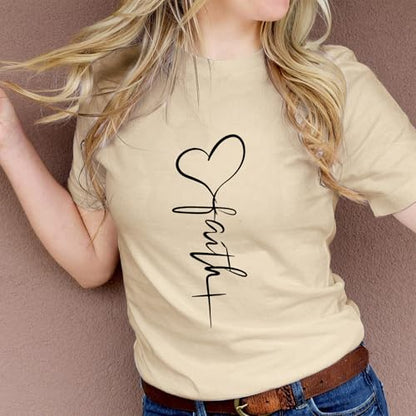 KIEKIECOO Faith Christian Shirts for Women Religious Crewneck Tshirts Cotton Graphic Tees Bible Verse Casual Summer Tops - color: Apricot, size: Small