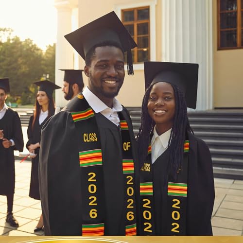Geyoga Graduation Stole Kente Stole Black Authentic African Art 72" x 4.8" for Adult College Unisex Grads Celebrate - style: Class of 2026