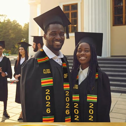 Geyoga Graduation Stole Kente Stole Black Authentic African Art 72" x 4.8" for Adult College Unisex Grads Celebrate - style: Class of 2026