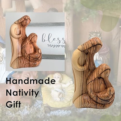 Holy Land Family Nativity Set, Large Statue of the Holy Family Figurine, Religious Home Décor, Olive Wood Holy Nativity, Handmade Nativity Home Décor Accent for Christmas - (8" x 5" x 1.7")