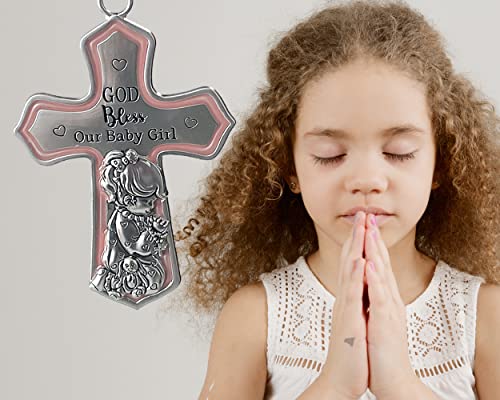 elskandi Crib Cross God Bless This Baby Girl Wall Art for Nursery