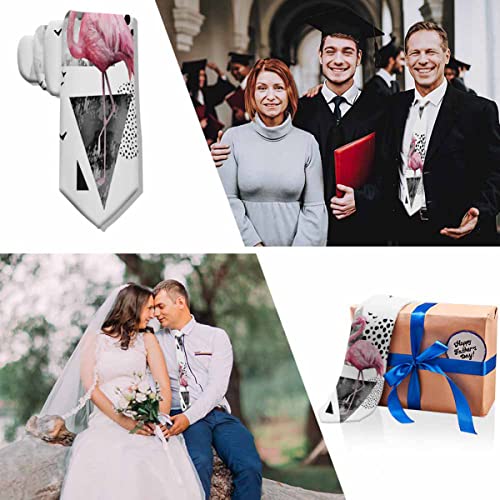 Black Dots Men's Neckties Retro Classic Circle Geometry Men's Tie for Mens Teens Business Work Casual Wedding Party - color: Pink Flamingo