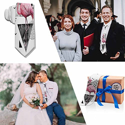 Black Dots Men's Neckties Retro Classic Circle Geometry Men's Tie for Mens Teens Business Work Casual Wedding Party - color: Pink Flamingo