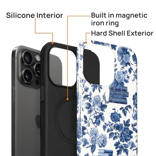 Magnetic Case for iPhone 14 Pro Max, Compatible with Magsafe PC Hard Shell & Silicone Inner Bumper Anti-Scratch Full-Body Cover Shockproof Slim Design Bookish Flower Rose Book Lover - color: Bookish Flower Rose Book Lover, size: iPhone 14 Pro Max
