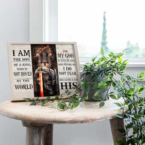 Christian Lion Warrior Wall Art 11x14 - Inspirational Scripture Wall Decor for Men - Religious Motivational Bible Verse Poster - God Quotes Office Decor - Man Cave Spiritual Masculine Art - size: 11"L x 14"W