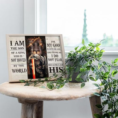 Christian Lion Warrior Wall Art 11x14 - Inspirational Scripture Wall Decor for Men - Religious Motivational Bible Verse Poster - God Quotes Office Decor - Man Cave Spiritual Masculine Art - size: 11"L x 14"W