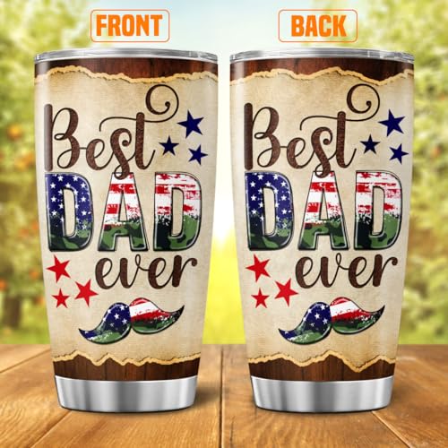 Best Dad Ever Patriotic Tumbler 20oz, Rustic American Mustache Design, Stainless Steel Insulated Travel Mug, Funny Gift for Fathers Day, Birthday, Husband, Grandpa - color: Dad Life S4