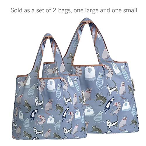 allydrew Large Foldable Tote Nylon Reusable Grocery Bags - color: Set of 2, Cool Felines, size: Large & Small (Set of 2)