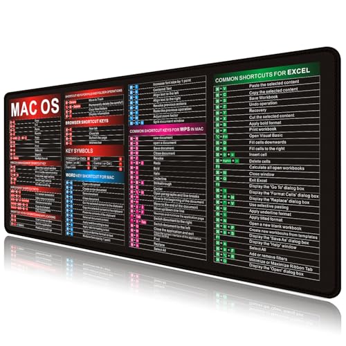 MAC OS Shortcut Key Mouse Pad-Cheat Sheet Desk Mat Large Gaming Mouse Pads - color: Black&macos