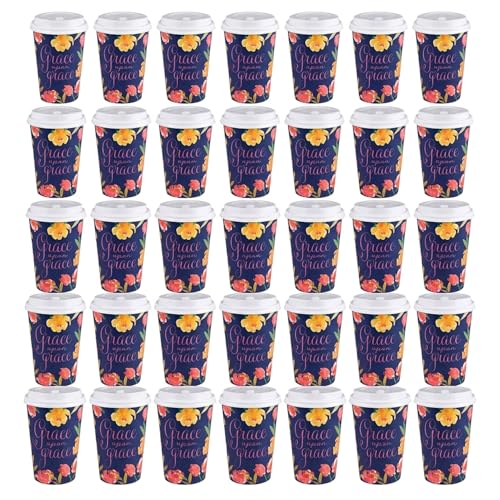 Living Grace Disposable Coffee Cup with Lid - 12-Ounce Hot Beverage Cups, 25-Count, Grace Upon Grace - color: Grace