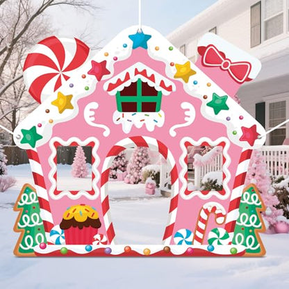 WovWeave Pink Gingerbread House Christmas Decoration 65x71 Photo Backdrop - style: Pink Gingerbread