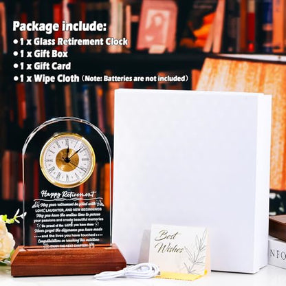 Arikyrist Glass Happy Retirement Clock Gifts for Women Men Retired Ideas - color: Retirement