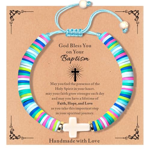 Cute Cross Bracelet Teen Girl Gifts Trendy Stuff Christian Gifts for Kids/Girls/Boys/Teens/Women Jewelry Colorful Jesus Bracelets Christmas Religious Communion Baptism Confirmation Gifts - color: 2-Baptism-B