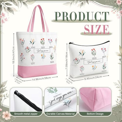 Aliceset 6 Pcs Religious Christian Gifts for Women Bible Verse Tote Bag Cosmetic Bag Glass Cup Keychain for Catholic Church(Pink) - color: Pink