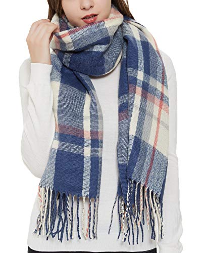 Wander Agio Women's Fashion Long Shawl Big Grid Winter Warm Lattice Large Scarf - color: Blue 3