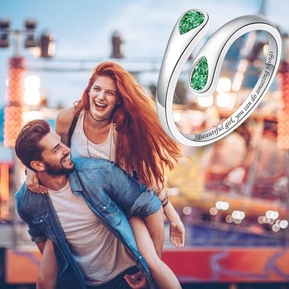 Jinlou Thumb Rings for Women - 925 Sterling Silver Birthstone Open Teardrop Encouragement Adjustable Ring Women Gifts for Teens Mom Birthday Mother's Day St Patricks Day - color: May, style: Beautiful you can do amazing things