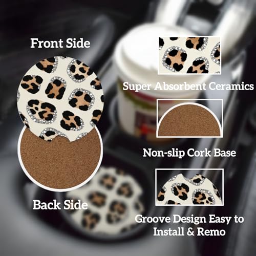 Ceramic Car Cup Coasters 2PCS - Art Leopard Print - color: Art Leopard Print