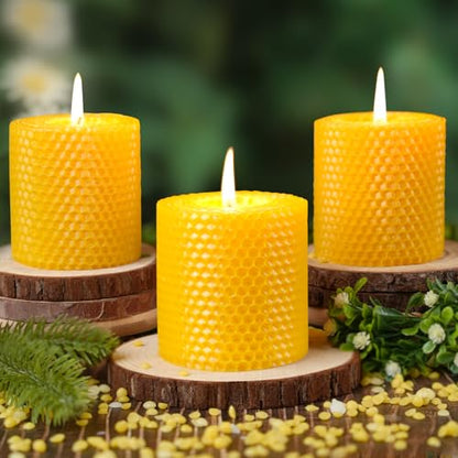 Beeswax Pillar Candles,Non-Toxic Honeycomb Bees Wax Candle for Home,Yellow - color: 2.8x3in, size: 3pcs