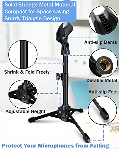 Desktop Mic Stand Portable Foldable Tripod with Mic Clip Holder and 5/8" Male to 3/8" Female Screw Adjustable Microphone Stand. - size: 1 Pack