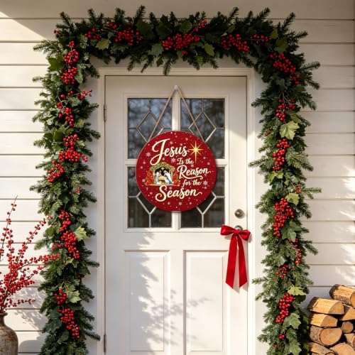 Harooni Religious Christmas wreath for front door 12x12 inch - color: Jesus Christmas