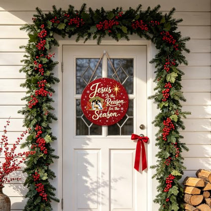 Harooni Religious Christmas wreath for front door 12x12 inch - color: Jesus Christmas