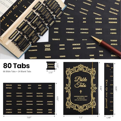 Leather Bible Tabs, Bible Tabs for Women and Men(Gold Foil Lettering) Large Print Stickers, Easy to Read and Apply, 66 Chapters & 14 Blank DIY Labels for Easy Navigation, Christian Accessories(Black) - style: Leather Black