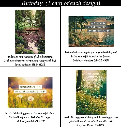 Birthday Cards ~ No Repeated Designs~ 32 Cards and Designs ~ Christian/Religious Greeting Card Assortment #1 ~ Scripture in every card ~ Envelopes Included