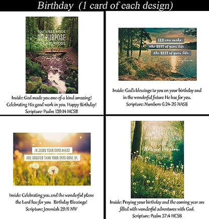 Birthday Cards ~ No Repeated Designs~ 32 Cards and Designs ~ Christian/Religious Greeting Card Assortment #1 ~ Scripture in every card ~ Envelopes Included