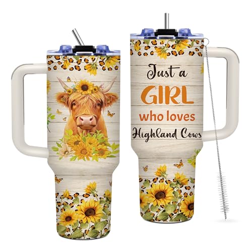 Just A Girl Who Loves Highland Cows, 40 oz Tumbler with Handle - color: HighlandCow-Yellow