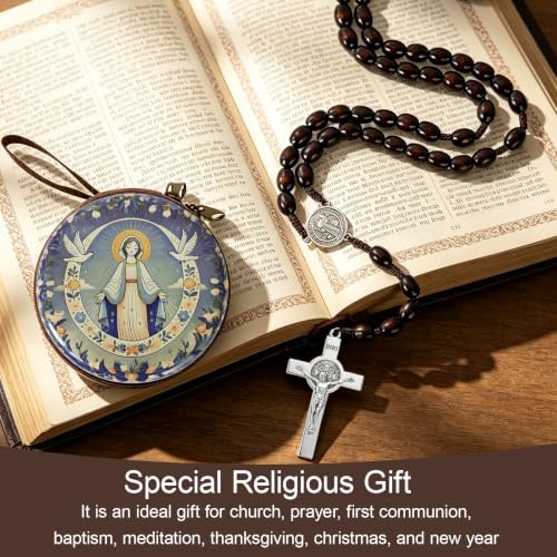 Wooden Catholic Rosary Beads, Rosarios Catolicos with Decorative Prayer Box - color: Brown (9)