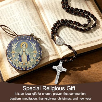 Wooden Catholic Rosary Beads, Rosarios Catolicos with Decorative Prayer Box - color: Brown (9)