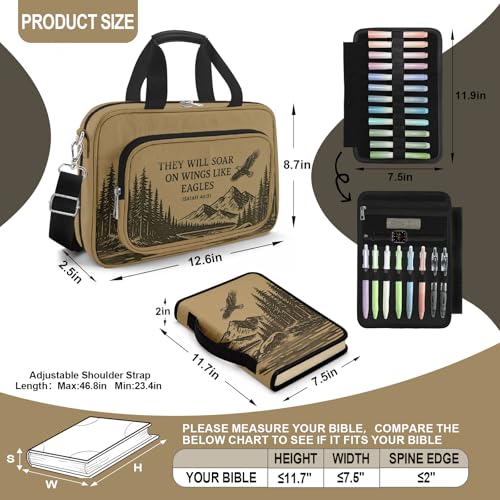 Eagle Bible Cover Case for Men,Large Bible Bag Carrying Case with Strap & Handle Zipper Pocket, Bible Study Supplies Journaling Kit, Pens Highlighters Cross Clips Tabs Christian Gift - color: Eagle