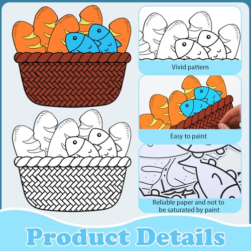 Sotiff 36 Set Fish and Loaves Coloring Craft, Sunday School Bible Story Kit - style: Fish and Loaves