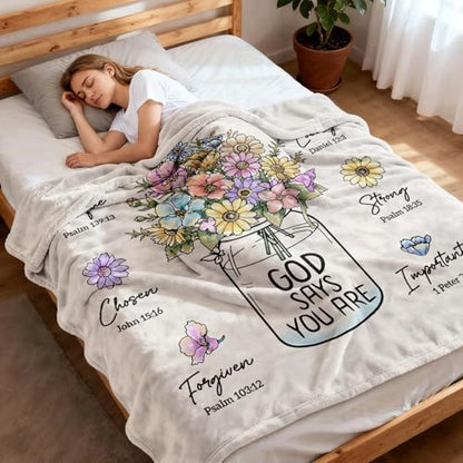 Christian Religious Gifts for Women, Christian Birthday Blanket with Flower - color: White, size: 80"x60"
