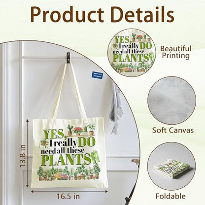 Tote Bag For Women Man, Reusable Work Shopping Grocery Shoulder Bags - style: Yes I Really Do Need All These Plants -01