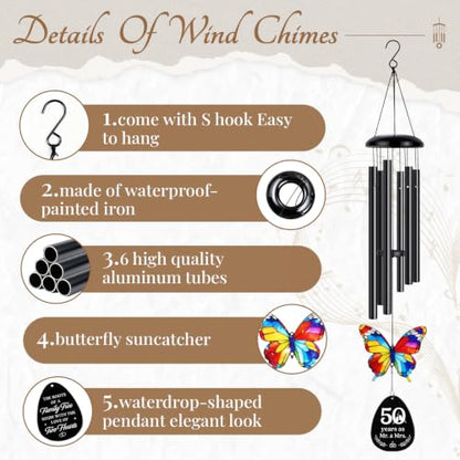 50th Anniversary Wind Chime Gifts, Happy 50th Wedding Jubilee Gifts - color: 50th Anniversary Family Tree Gift