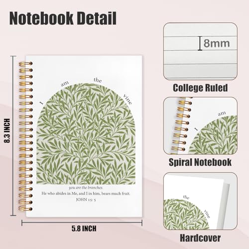 Sage Green Christian Spiral Notebook 5.5x8.3in, Religious Journal Gifts for Women, William Morris Inspired Botanical Bible Scripture Hardcover Journal Notebook for Church Study Work Office - color: William Morris Inspired Botanical Bible Scripture Hardcov