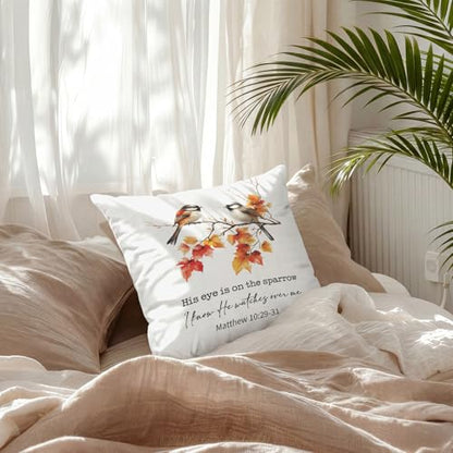 Fall Christian Chickadee Bird Throw Pillow Covers 18x18 - color: Sparrow