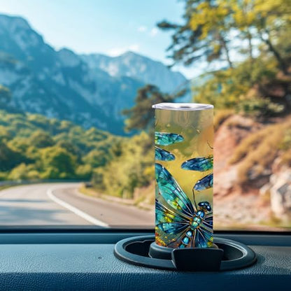Coffee Tumbler, 20 oz Tumbler, Insulated Coffee Mug with Lid, Skinny Stainless Steel Thermal Cup, Slim Vacuum Water Bottle Travel Mug, Christmas Birthday Dragonfly Gifts for Women Men Girls Sister - color: Dragonfly 1150