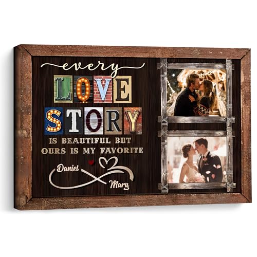 KiKiLuna Personalized Love Story Photo Canvas, Custom Couple Picture Wall Art Sign, Romantic Anniversary Wedding Gift for Husband Wife, Home Bedroom Decor - color: Style1
