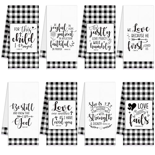 Hahafelt 8 Pcs Bible Verse Kitchen Towels Religious, Buffalo Plaid - style: Christian