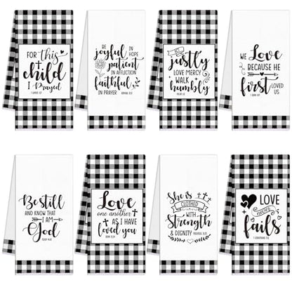 Hahafelt 8 Pcs Bible Verse Kitchen Towels Religious, Buffalo Plaid - style: Christian