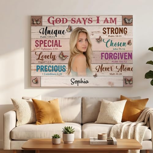 Ipplee Personalized God Says I Am Photo Canvas, Custom Name Christian - color: Design02